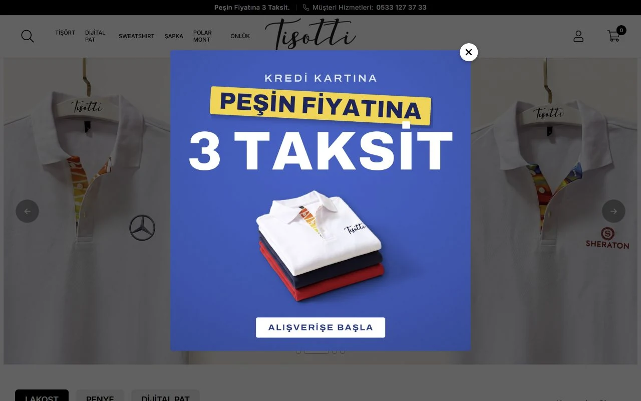 Tisotti web sitesinin ana sayfa görünümü